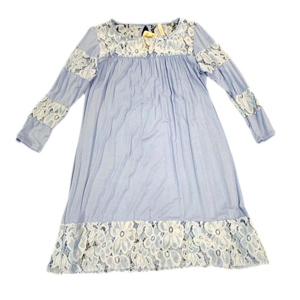 324 - Blue Long Sleeve Dress With Lace - Size S‎